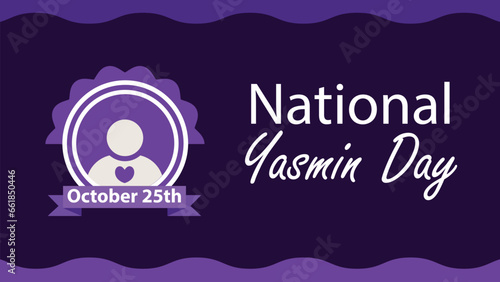 National Yasmin Day vector banner design with geometric shapes and vibrant colors on a horizontal background. Happy National Yasmin Day modern minimal poster. photo