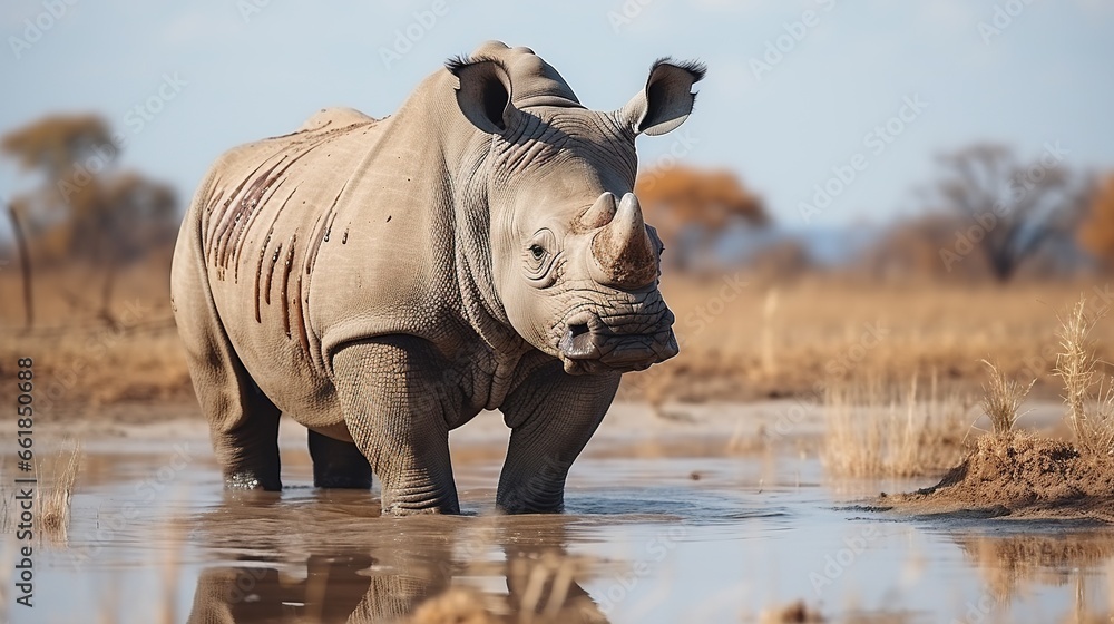 White rhinoceros in Kruger National Park, South Africa. - obrazy, fototapety, plakaty 