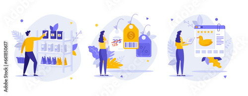 Set of Business Character Scenes. Vector Illustration
