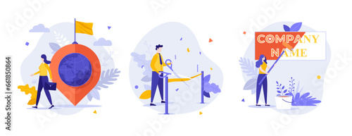 Set of Business Character Scenes. Vector Illustration