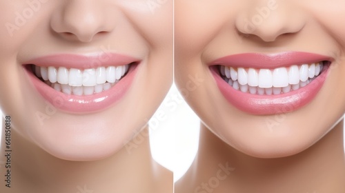 Advertising procedure whitening smile on a white background. Professional teeth whitening concept.