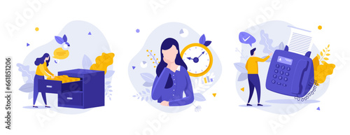 Set of Business Character Scenes. Vector Illustration