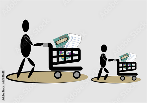 Compra inteligente de padre o madre con hijo o hija. Compra inteligente familiar. Educación financiera