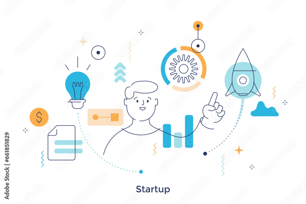 Thin line character scene. Vector Illustration Thin line character scene. Vector Illustration