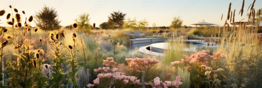 contemporary minimalist grass garden design panorama