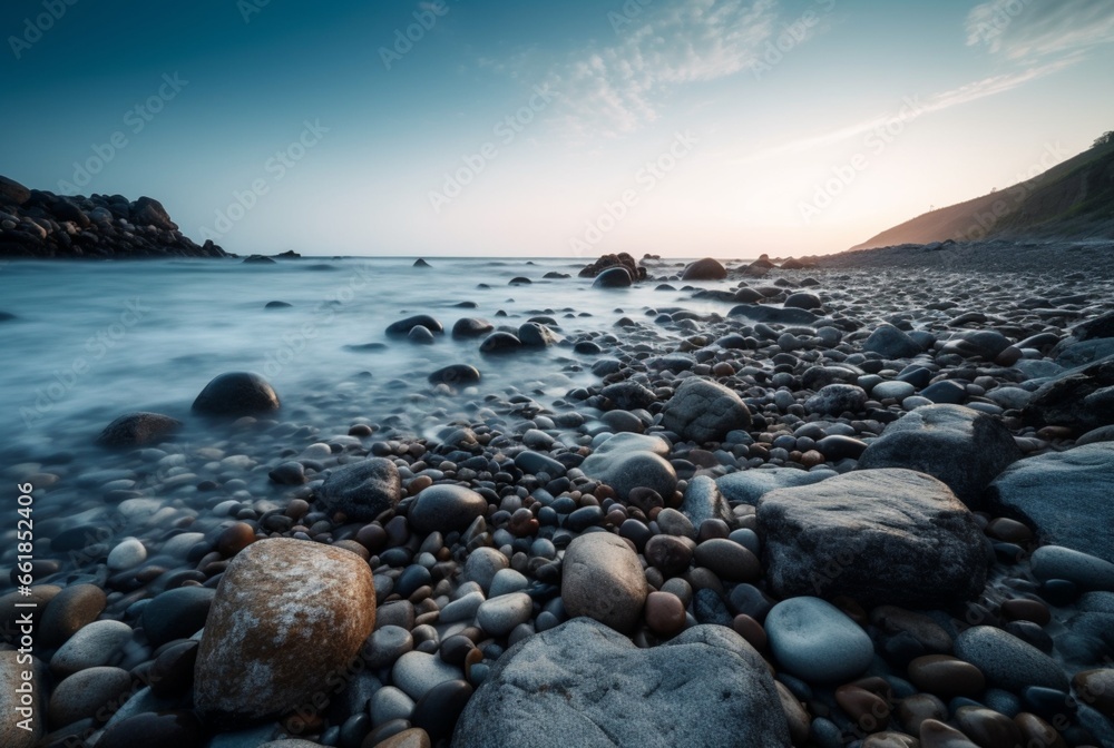 Beautiful sea views with relaxing and gentle rocks and waves. long exposure photography. generative ai Beautiful sea views with relaxing and gentle rocks and waves. long exposure photography. generative ai