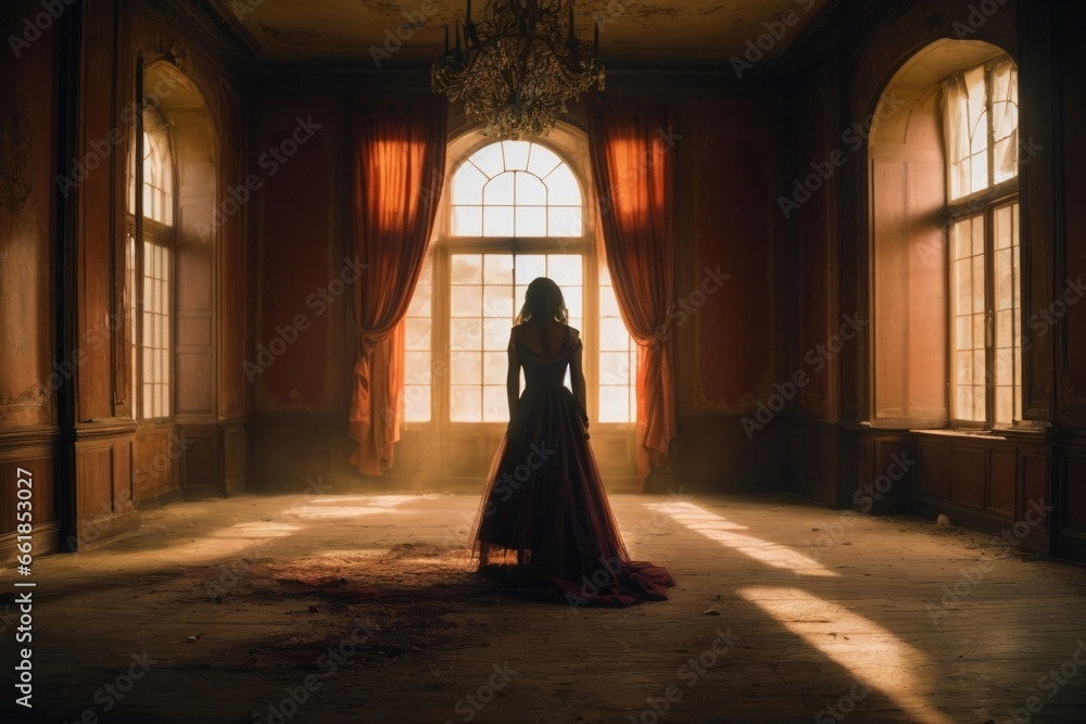 bride at the wedding - Happy Bride in Elegant Wedding Dress Celebrating Indoors - Haunted House standing lady bride at the wedding - Happy Bride in Elegant Wedding Dress Celebrating Indoors - Haunted House standing lady