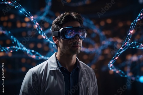 DNA Scientist - Proffesor wearing a VR GLasses = Scientist vs ART photo