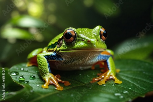 Macro Photography of a Frog = Ai generated - Green Tree Frog in Natural Environment