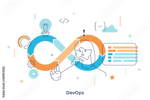 Thin line character scene. Vector Illustration
