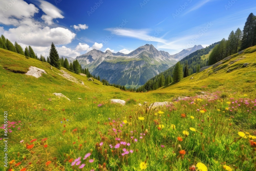 Picturesque alpine landscape. Generative AI