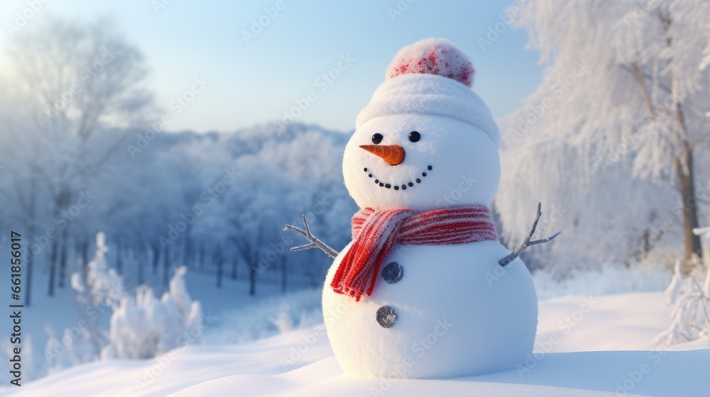 A snowman in winter background A snowman in winter background