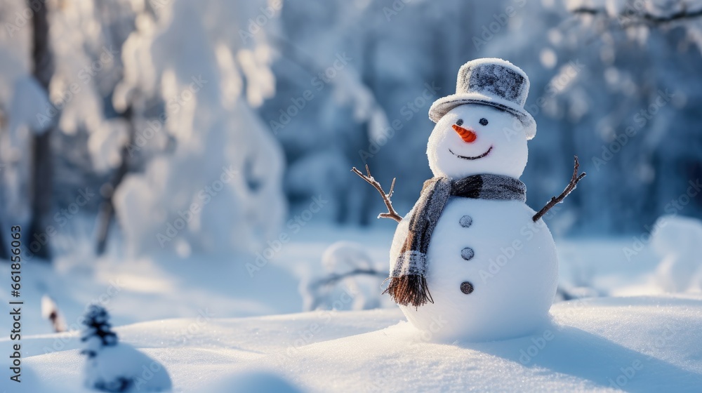 Obraz premium A snowman in winter background