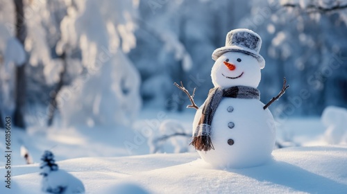 A snowman in winter background
