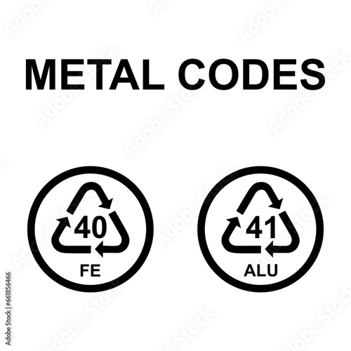 Set of Metals symbol, ecology recycling sign isolated on white background. Package waste icon