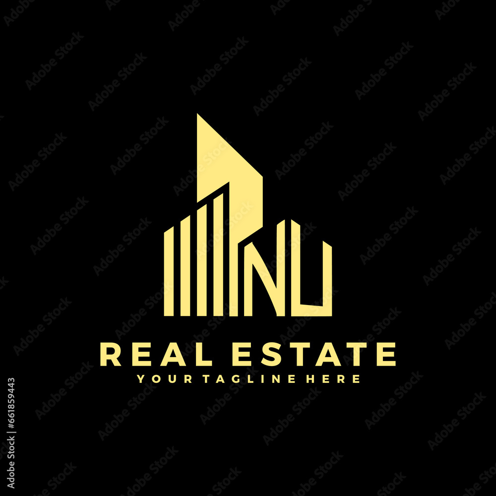 NU Initials Real Estate Logo Vector Art  Icons  and Graphics