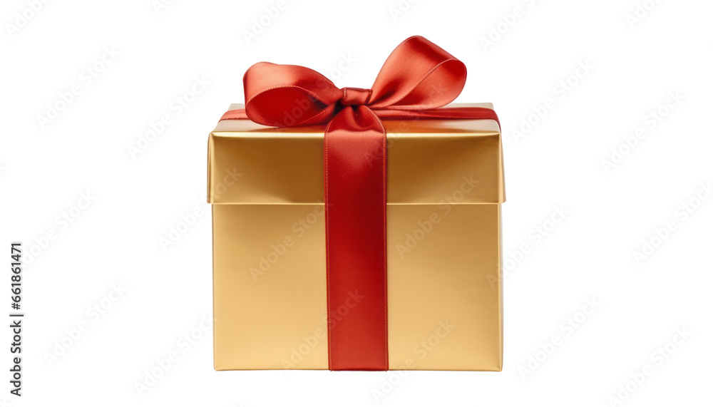 gold gift box with red ribbon isolated on transparent background cutout gold gift box with red ribbon isolated on transparent background cutout