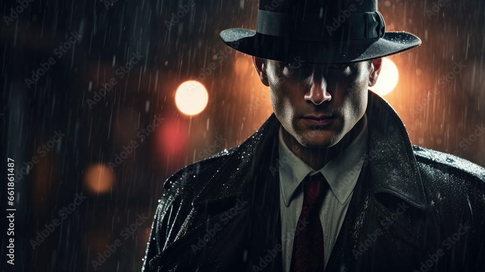 Detective standing under the rain