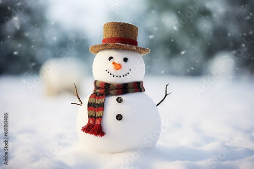 Snowman in Christmas holiday season with blurred background. © Sawai Thong