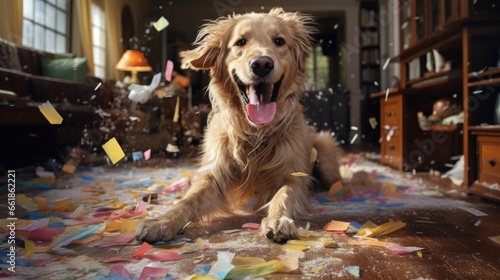 Dog making a huge mess in a living-room