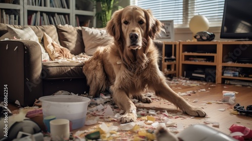 Dog making a huge mess in a living-room