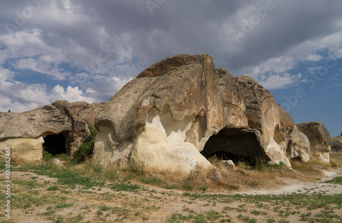 Mythological dungeon. Uclerkayasi (Turkish; Üçlerkayası) ancient settlement. Phrygian valley. Beautiful travelling places in Turkey. Ihsaniye, Afyonkarahisar, Türkiye 