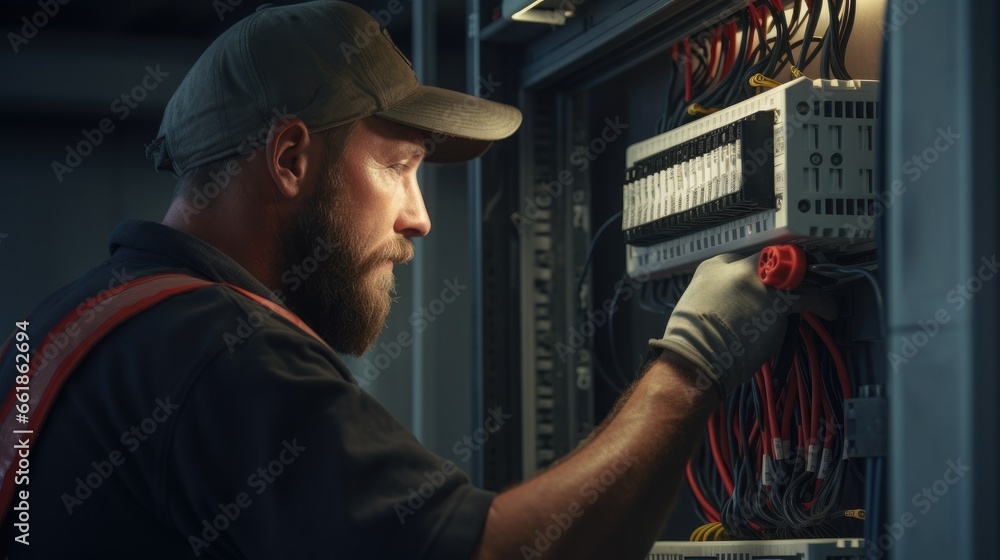 Electrician engineer uses a multimeter to test the electrical installation Electrician engineer uses a multimeter to test the electrical installation