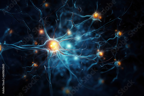 Brain neuron, brain cell, close up, microscopic. Generative AI