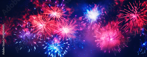 Bright fireworks on night sky. New year celebration. © Chrixxi