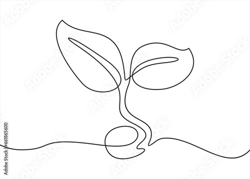 Continuous one line drawing of back to nature theme with plant. Concept of growing and love earth.	