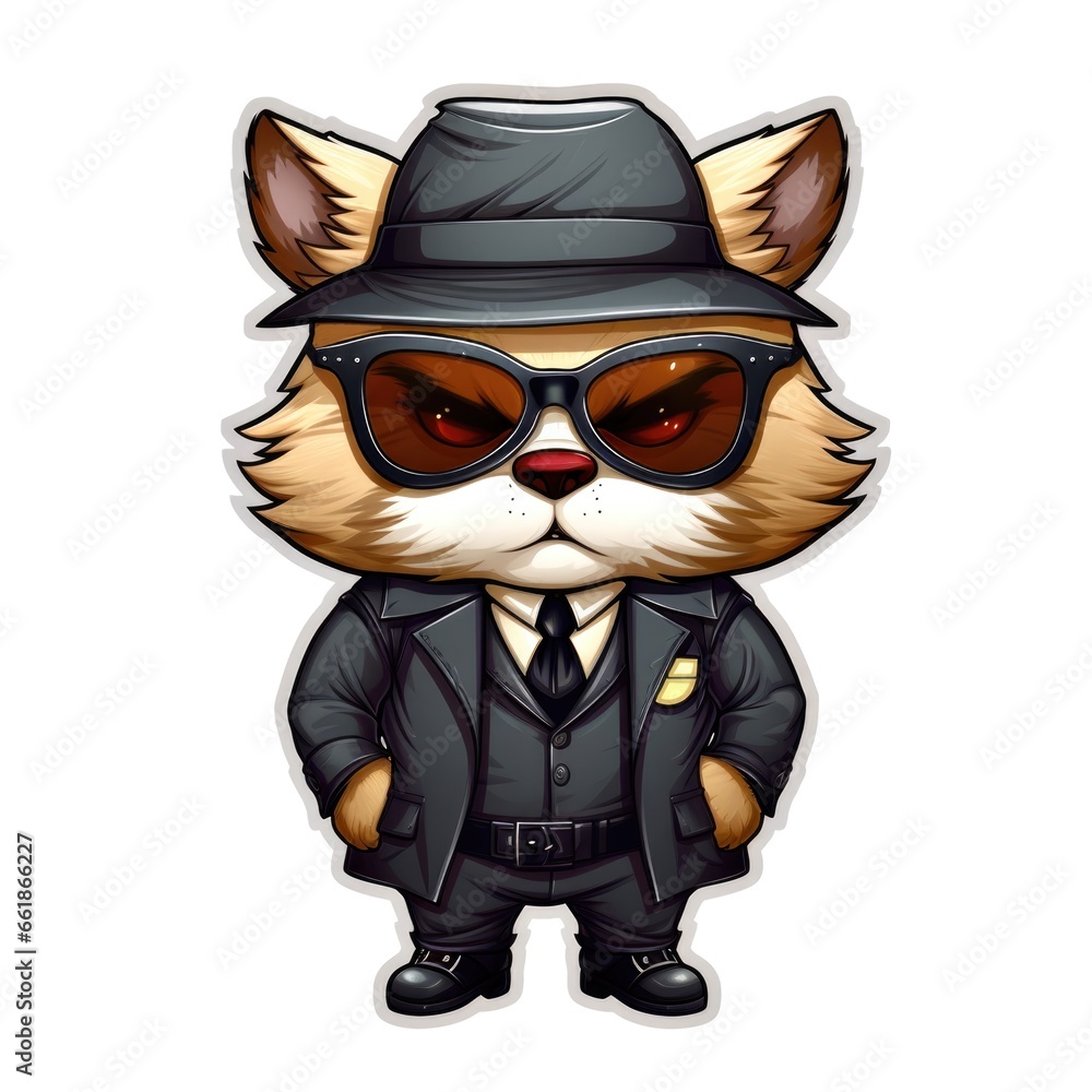 Fototapeta premium A cartoon cat dressed in a suit and hat. Digital art. Cute mafia boss.