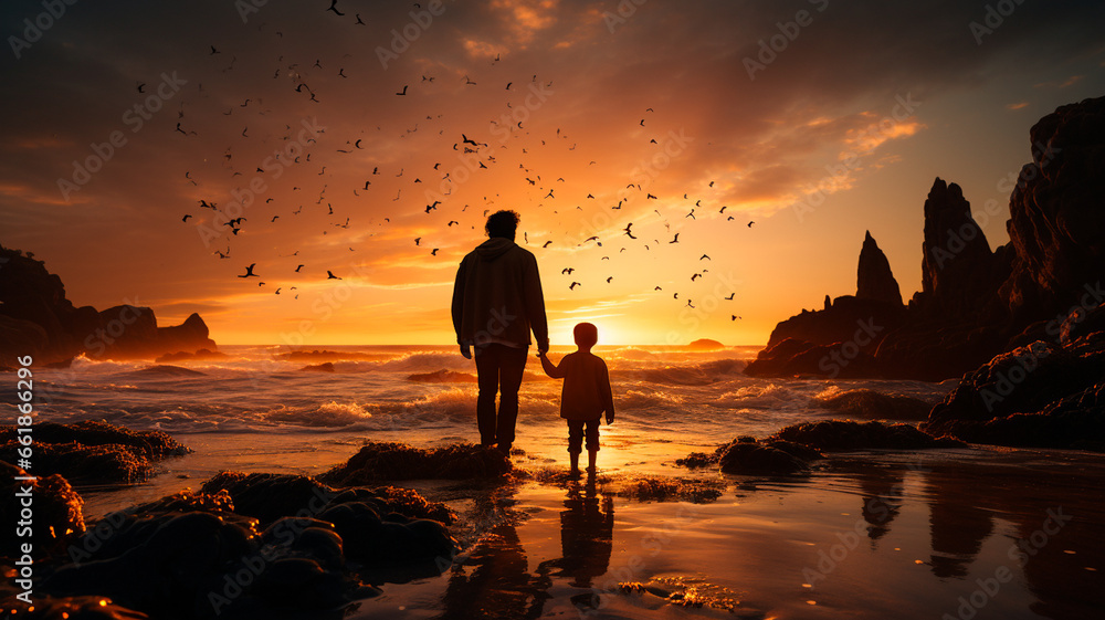 father with son at sunset