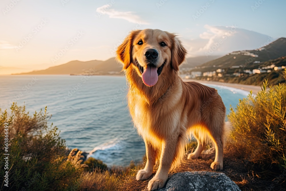 Golden retriever dog happiness and smile. Adorable pet.Generative ai