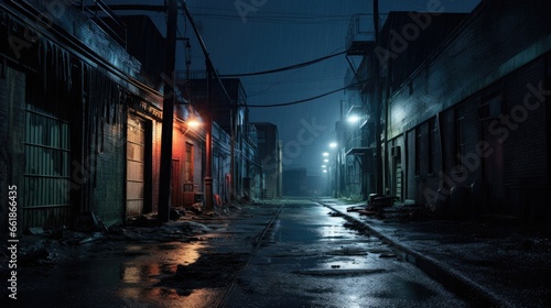Gloomy alley with lighting