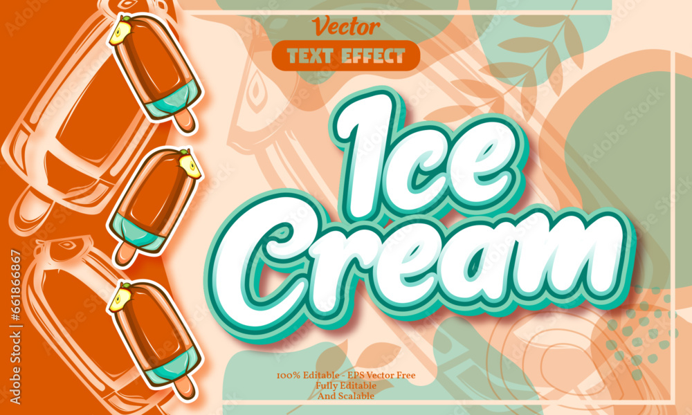 Ice cream editable text effect with seamless apple ice cream hand drawn pattern