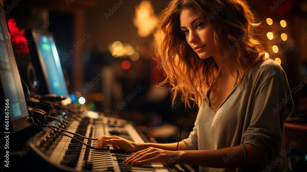 portrait of a young girl working in a computer studio portrait of a young girl working in a computer studio