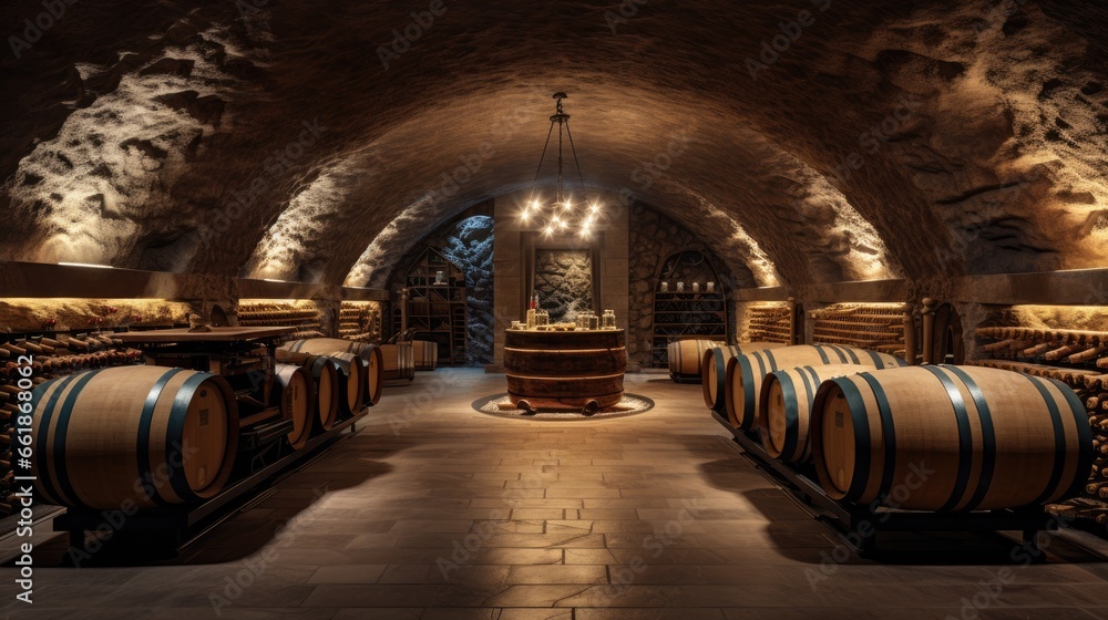 Interior of an underground wine cellar - obrazy, fototapety, plakaty 