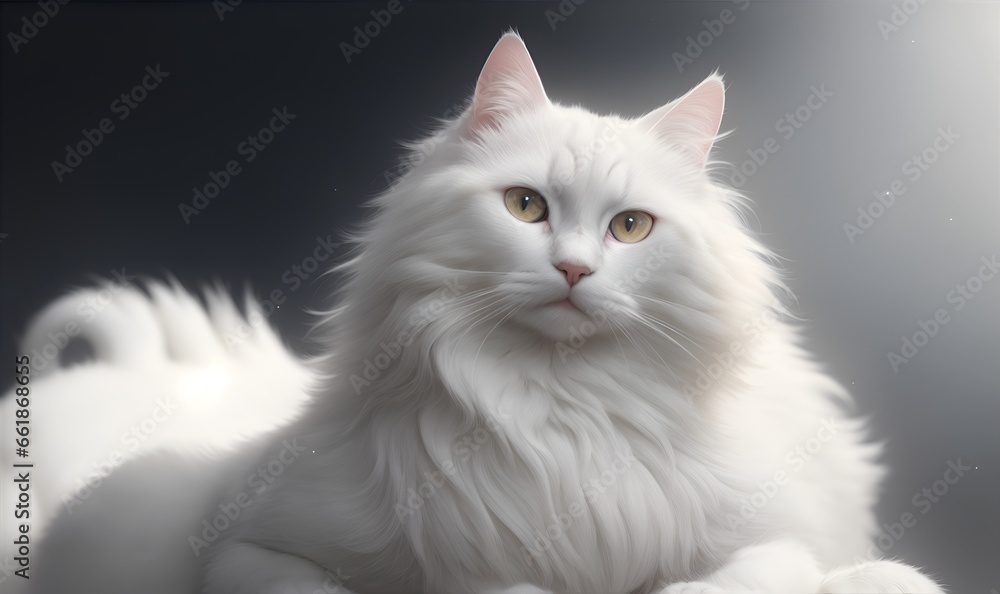 close-up portrait of beautiful white Persian long hair cat, AI Generative