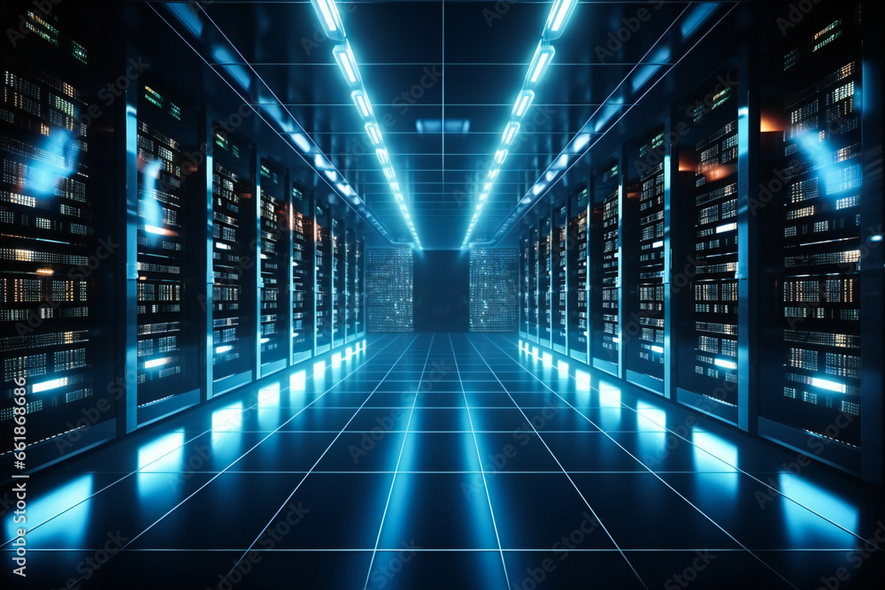 Dark server room, data storage and traffic concept Dark server room, data storage and traffic concept