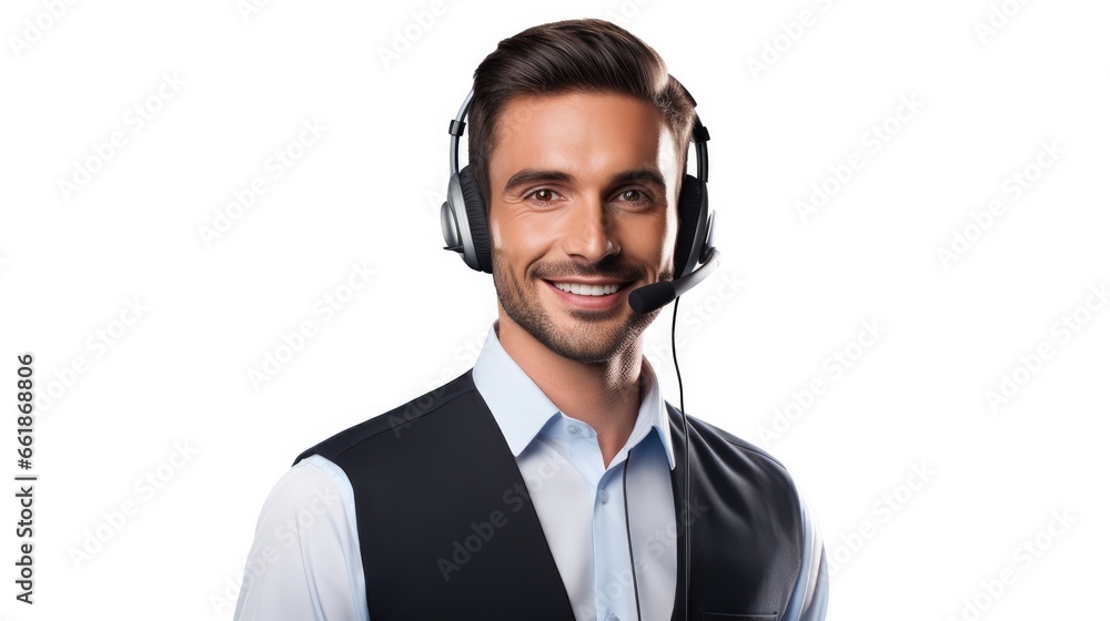 Male call center operator on white background Male call center operator on white background