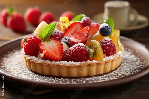 Stunning picture of scrumptious dessert, fruity tart. Generative AI