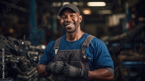 Mechanic posing with a wrench in his hand and gesturing thumbs up