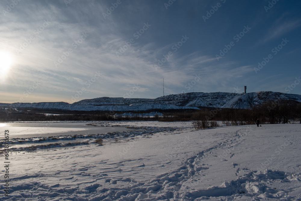 View of the iron ore mine Kirunavaara in Kiruna, Swedish Lapland.