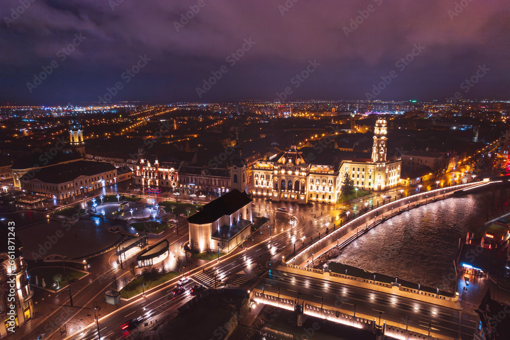 Oradea romania tourism aerial a stunning aerial view of a historic European city illuminated at night