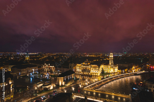 Oradea romania tourism aerial a breathtaking night view of a historic European city from a high vantage point © Damian
