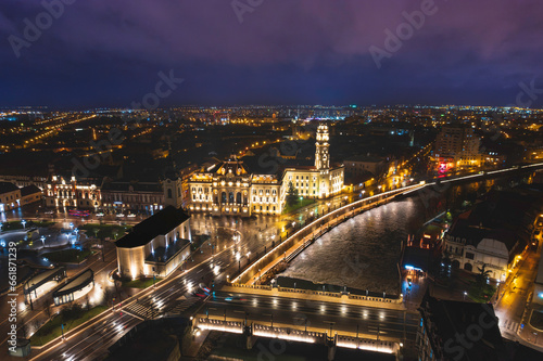 Oradea romania tourism aerial a breathtaking aerial view of a historic European city illuminated by the vibrant lights of the night © Damian