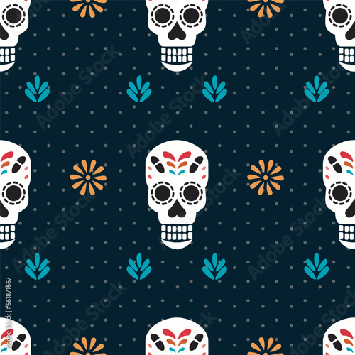 Dia de Muertos Seamless Pattern Vector Illustration