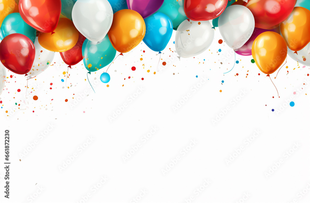 Illustrated balloons create a vibrant and dynamic backdrop, set against a pristine white background. Generative AI. Illustrated balloons create a vibrant and dynamic backdrop, set against a pristine white background. Generative AI.