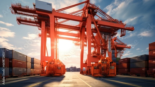 Port cranes for loading containers photo
