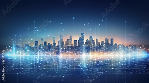 Smart city and abstract dot point connect with gradient line and aesthetic Intricate wave line design   big data connection technology concept .